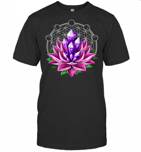 Lotus Crystals Zen Flower Of Life Yoga Sacred Geometry T Shirt