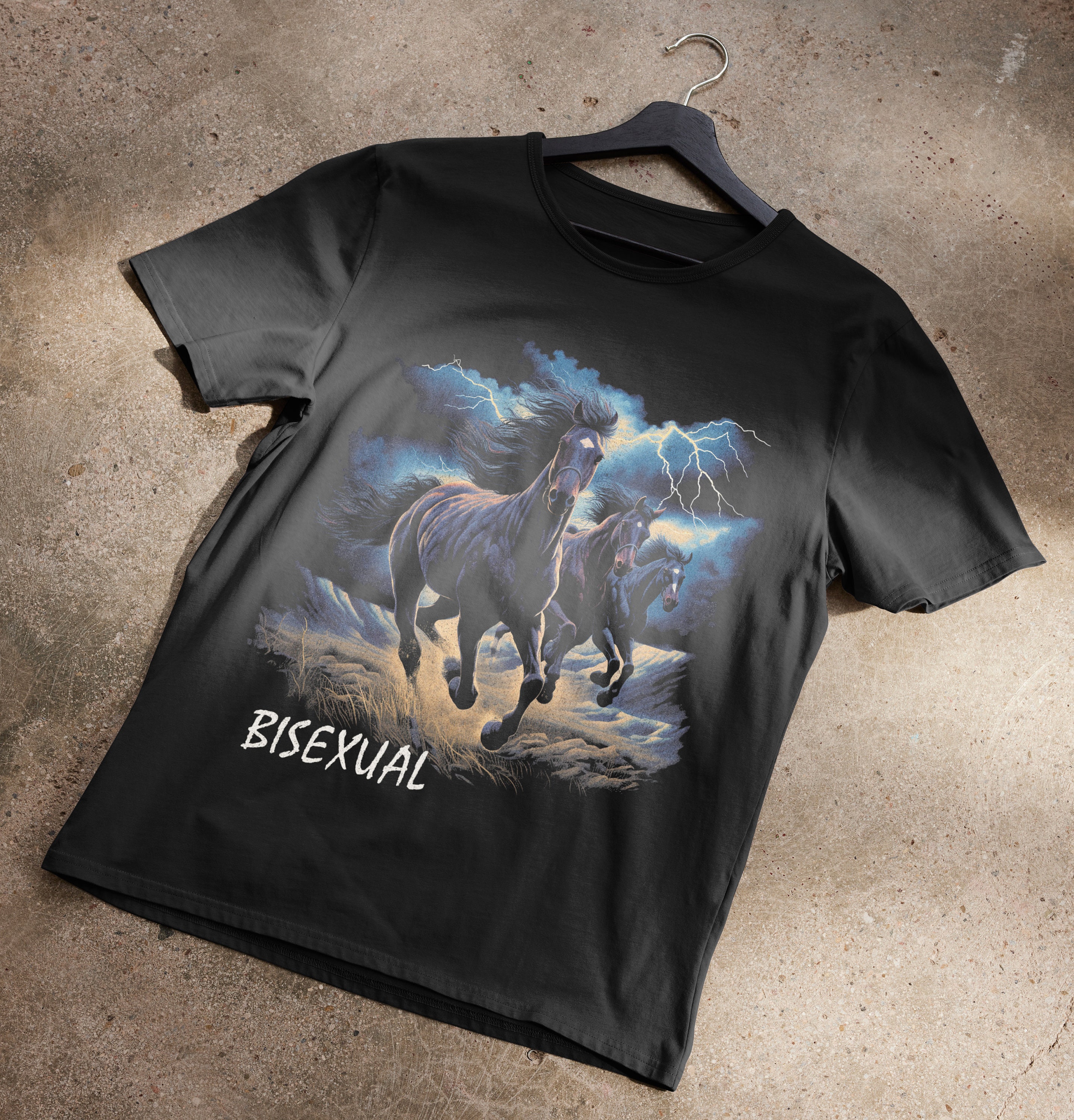 Horses Running In Thunderstorm Bisexual 90’s T-Shirt