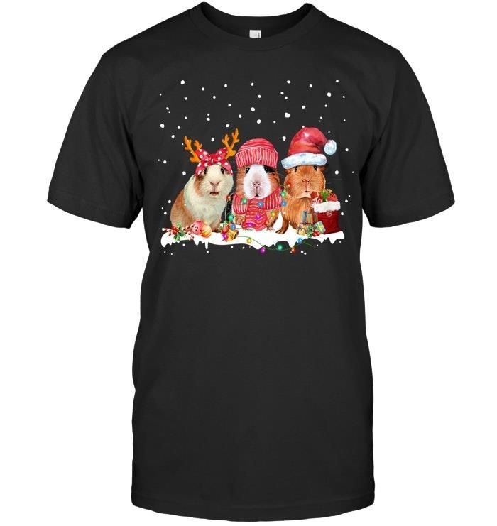 Three Cute Guinea Pigs Reindeer Santa Hat Christmas Noel Xmas Holidays Shirts