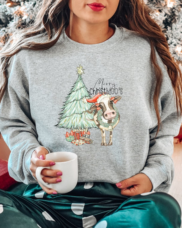 Christmas Sweatshirt, Merry Christmoos, Christmas Cow