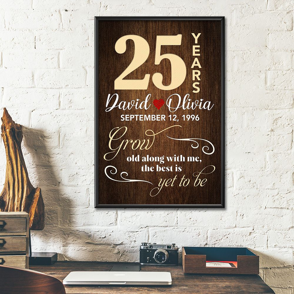 Personalized Names & Date 25Th Wedding Anniversary Gifts Poster For Couple, Husband & Wife, Her, Him