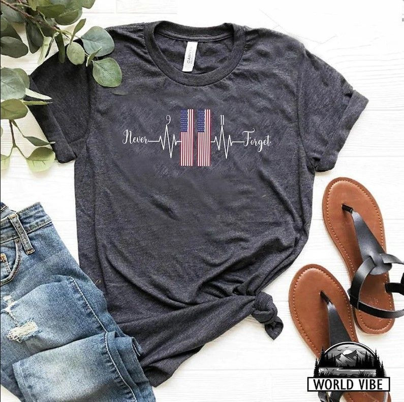 9 11 September 11 Shirt, Never Forget New York Skyline World Trade American Flag Heartbeat 20Th Anniversary Gifts Shirt, Twin Tower Shirt