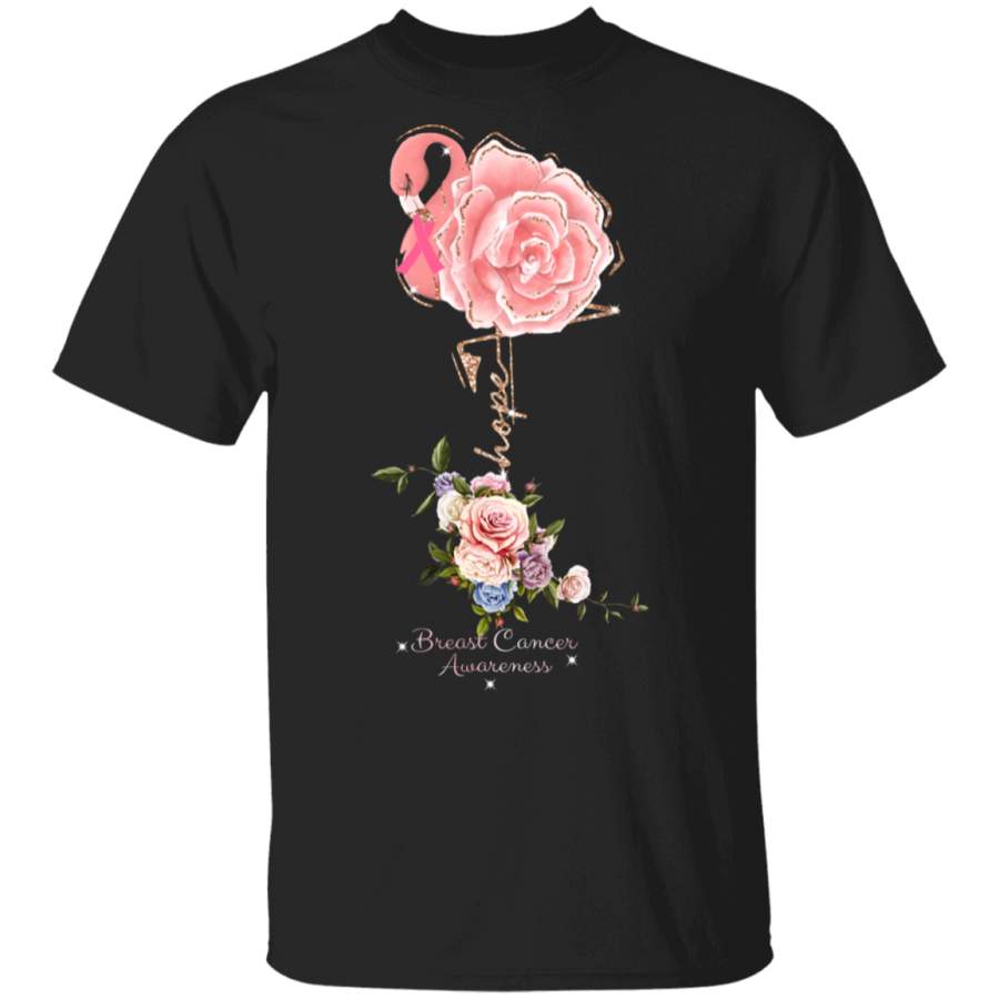 Flamingo Rose Hope Breast Cancer Awareness T-Shirt