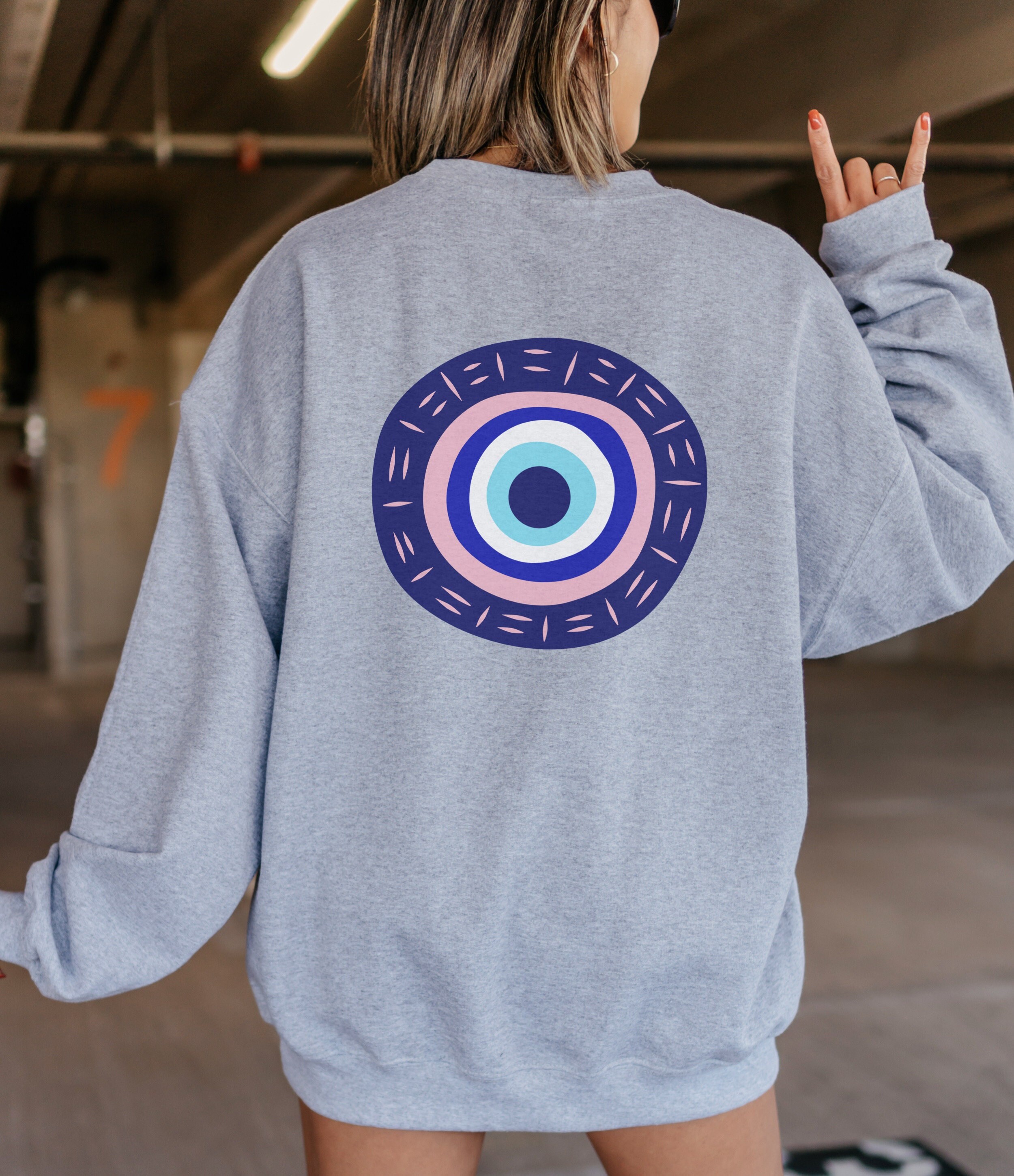 Evil Eye Crewneck Oversized Sweatshirt Preppy Crewneck Sweatshirt Women Trendy Clothes Indie Indie Clothing Evil Eye Gift Aesthetic Clothes