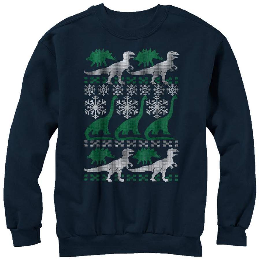 Lost Gods Women’s Ugly Christmas Dinosaur Print  Sweatshirt Navy Blue