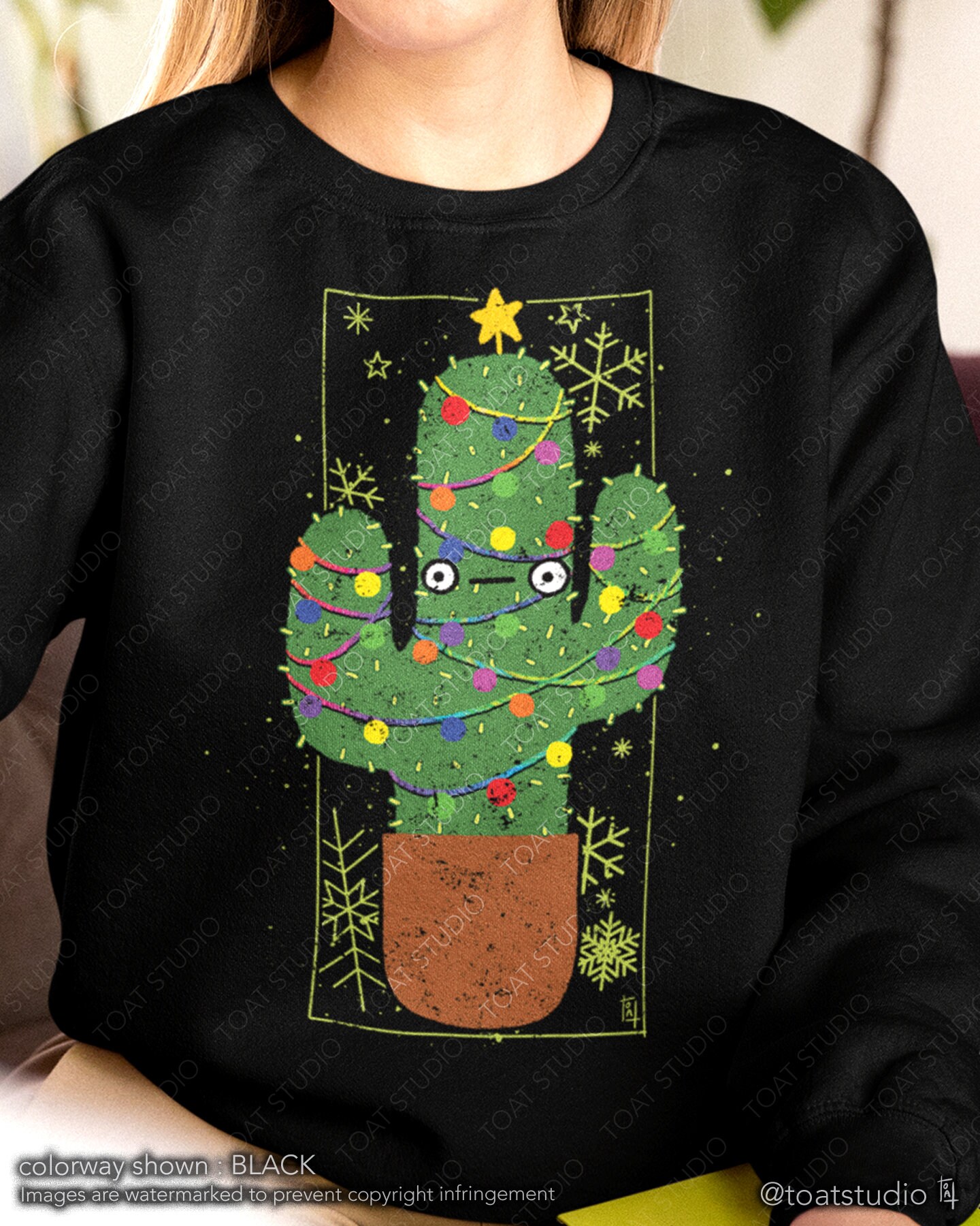 Christmas Saguaro Cactus Unisex Crewneck Sweatshirt, Christmas Tree, Christmas Lights, Xmas Ornaments, Cute Plant Parent Gift, Funny Holiday