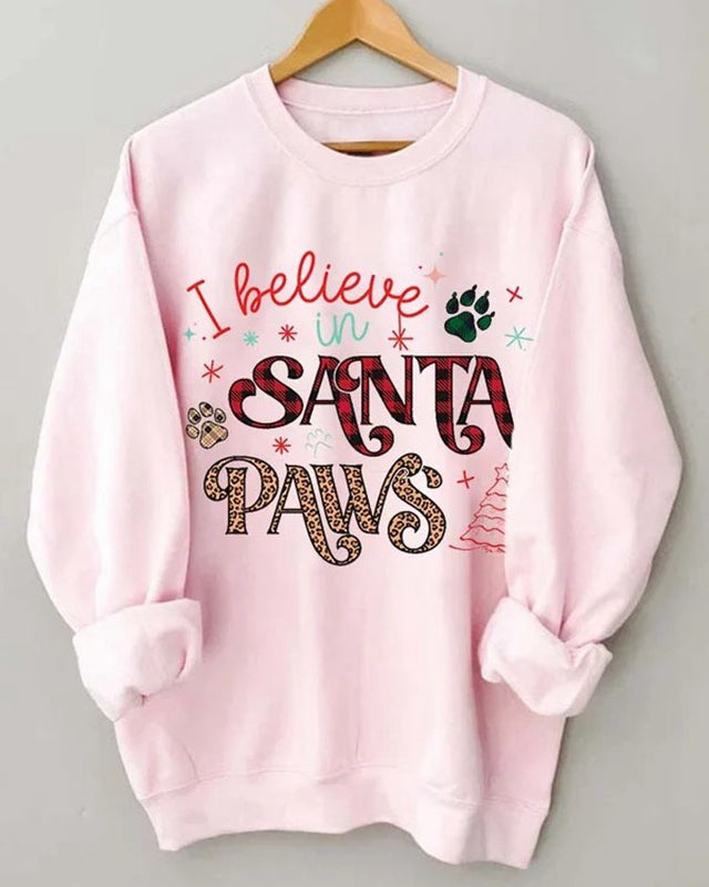 Vintage I Believe In Santa Paws Print Sweatshirt