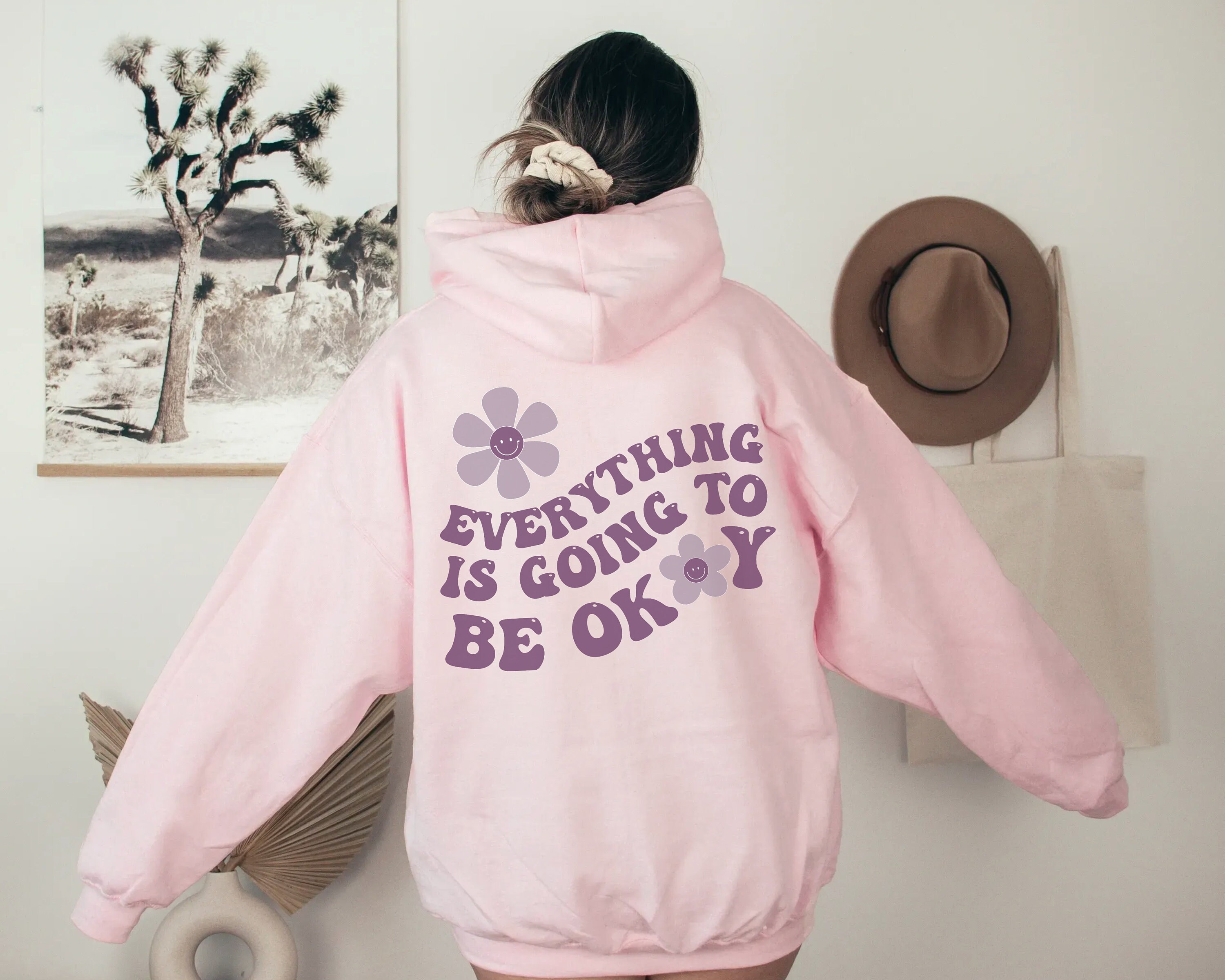 Everything is Going to Be Ok Hoodie with Words on Back Preppy Hoodie Trendy Hoodies Aesthetic Clothes Indie Clothing Retro Hoodie Women