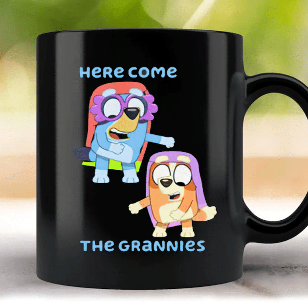 Blueys Here Come The Grannies Ceramic Black Mug