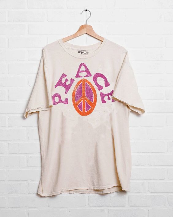 Peace Sign Off White Thrifted Tshirt